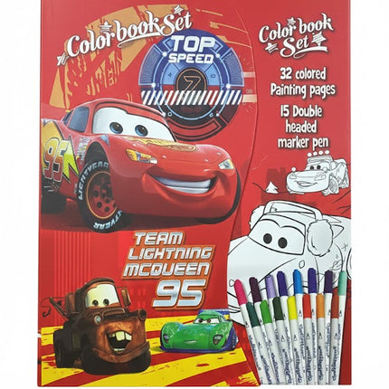 Disney Cars Lightning McQueen Coloring Book Set – 32 Pages with 15 Double-Headed Markers