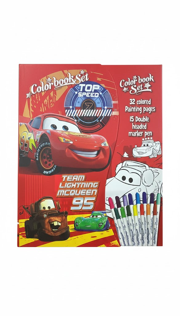 Disney Cars Lightning McQueen Coloring Book Set – 32 Pages with 15 Double-Headed Markers