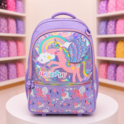 Kids Unicorn School Backpack – Purple | Glitter Rainbow Lightweight Backpack for Girls