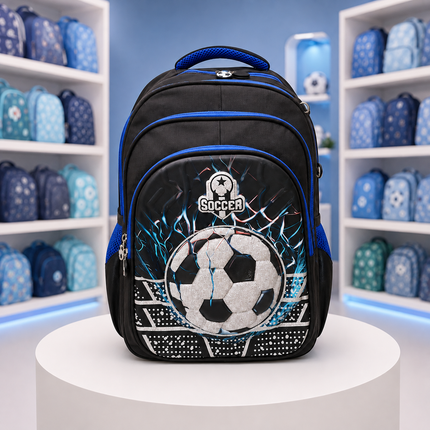 Kids Soccer School Backpack – Black & Blue | Spacious Lightweight Backpack for Boys