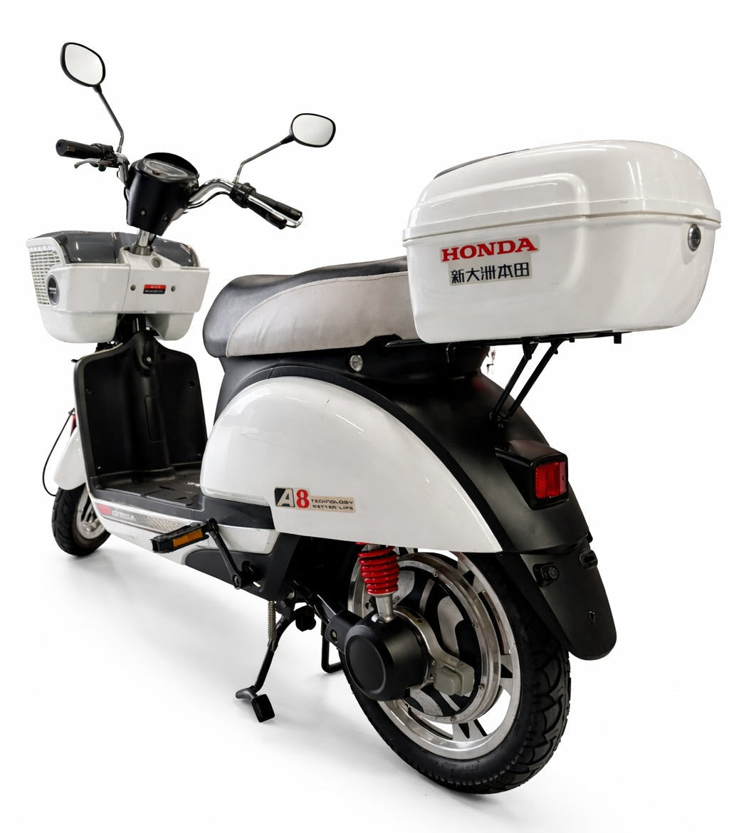 A8 Classic Electric Scooter with Rear Storage Box – Retro Style, Smooth Ride