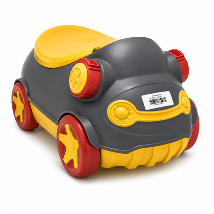 Kids Car-Shaped Potty Training Seat with Wheels – Grey/Yellow/Red