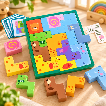 Cube Wooden Puzzle – Colorful Animal Shape Matching & Brain Development