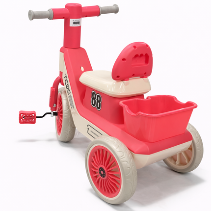 Kids Ride-On Pedal Tricycle with Storage Basket & Backrest – Red & Cream