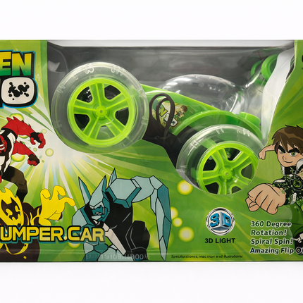 Ben 10 RC Stunt Car with 3D Light – 360° Flip & Rotation Toy (Green) | Ages 6+