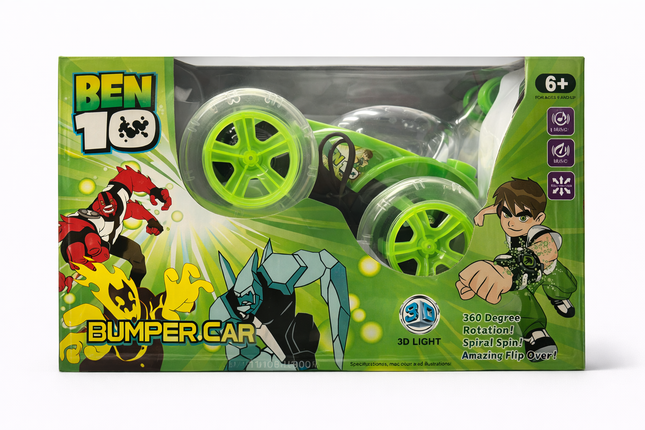 Ben 10 RC Stunt Car with 3D Light – 360° Flip & Rotation Toy (Green) | Ages 6+