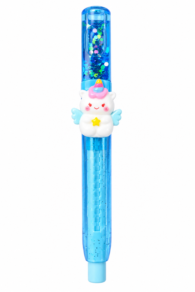 Cute Unicorn Glitter Eraser – Premium Dust-Free Rubber Eraser for School, Drawing & Office (Blue)