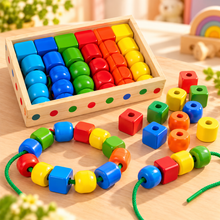 Colorful Wooden Lacing Beads Set – Educational Threading & Shape Learning