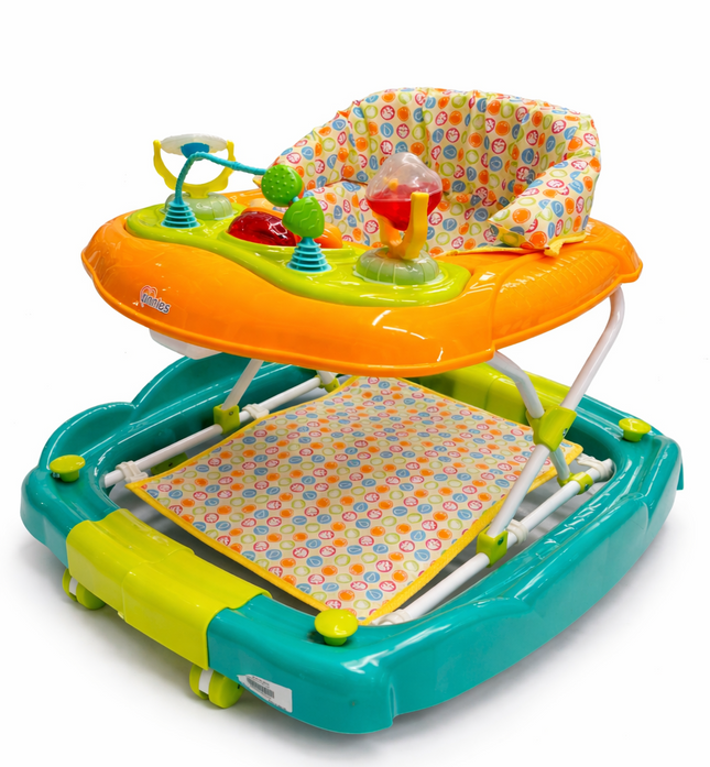 Tinies Fun Activity Baby Walker with Musical Toy Tray – Orange & Green