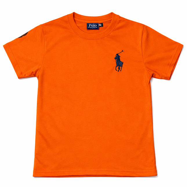 Polo Orange Crew Neck T-Shirt with Embroidered Logo (Short Sleeves)