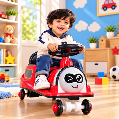 Kids Cartoon Ride-On Car – Cute Red Steering Wheel Toy