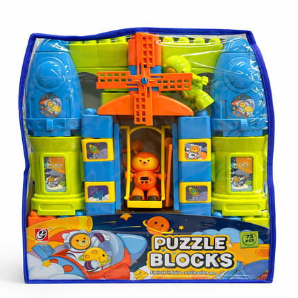 Puzzle Blocks Space Construction Playset – 73 Pcs Creative Building Toy with Carry Bag for Kids