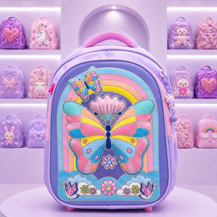 Girls Butterfly Rainbow School Backpack – 18"H × 12"W