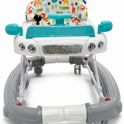 Adjustable Musical Baby Walker with Steering Toy – Grey & Aqua