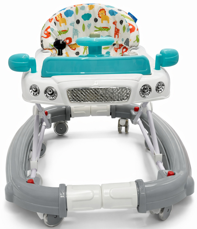 Adjustable Musical Baby Walker with Steering Toy – Grey & Aqua