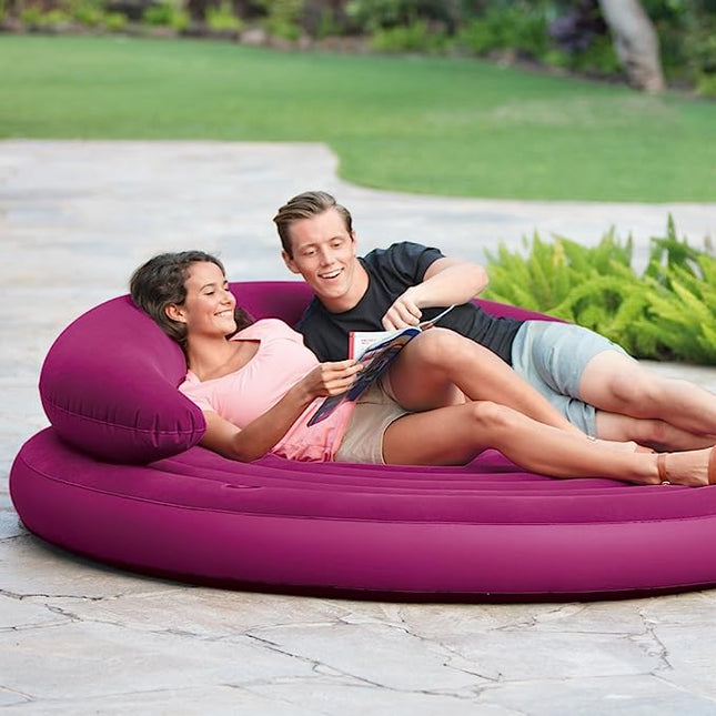 INTEX DOUBLE BACKREST LAZY SOFA INFLATABLE BED WITH PILLOW ENLARGED ROUND SOFA BED, 1.91M X 51CM