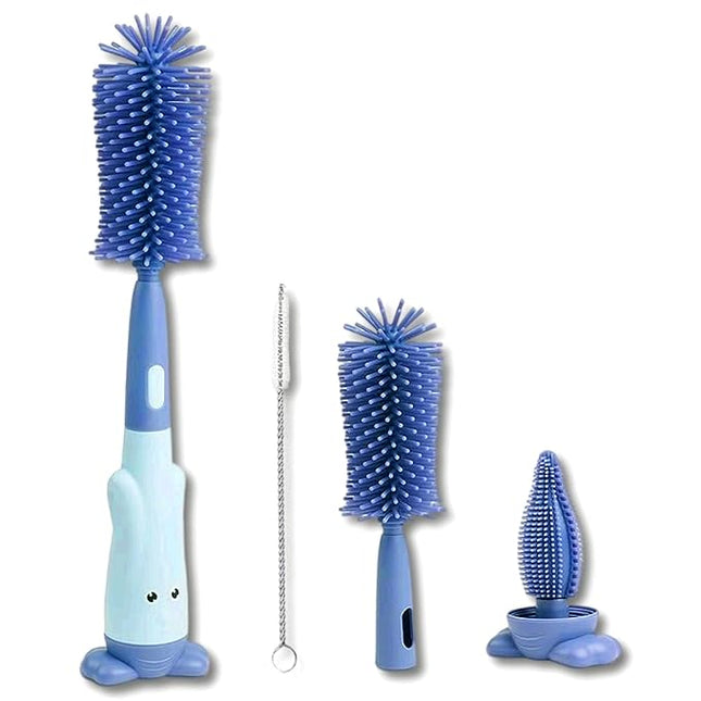 ONLY BABY  3 IN 1 BABY BOTTLE CLEANING BRUSH-SILICONE WITH STRAW LONG TOOL BLUE