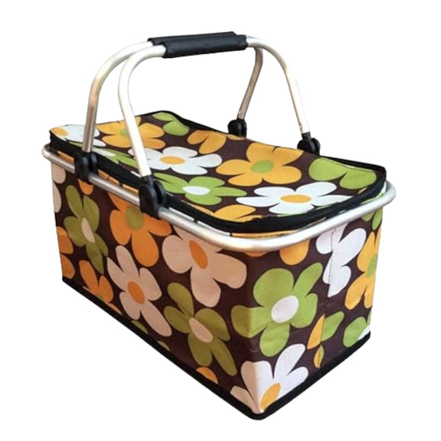 STORAGE BASKET WHITE YELLOW FLOWER BROWN