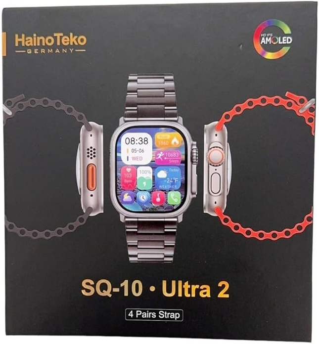 Haino Teko SQ-10 Ultra 2 Smart Watch – AMOLED Display | 4 Strap Set | Fitness & Health Tracker