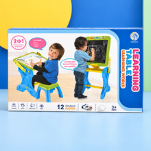2 in 1 Kids Learning Table – Drawing Desk + Chalk Board Set (With Stool & Accessories, Ages 3+)