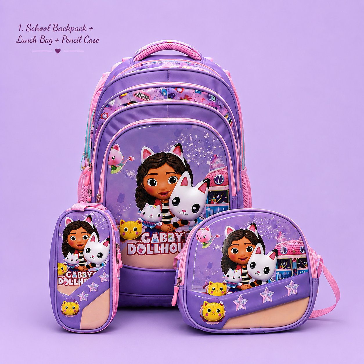Gabby’s Dollhouse Girls 3-Piece School Bag Set – 18" × 13"
