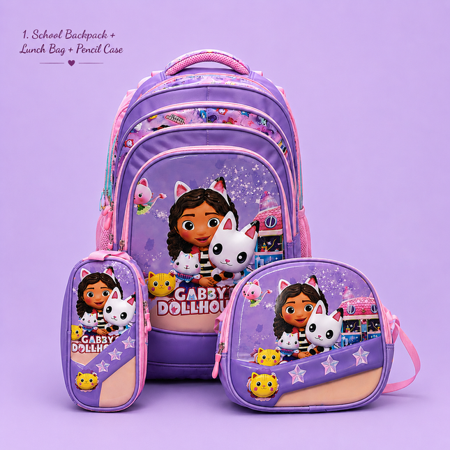 Gabby’s Dollhouse Girls 3-Piece School Bag Set – 18" × 13"