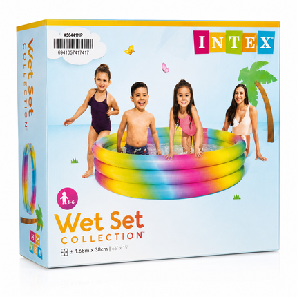 Intex Wet Set Rainbow Inflatable Kids Swimming Pool – 3 Ring Family Splash Pool 168 x 38cm