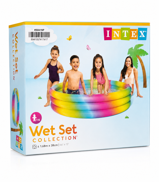 Intex Wet Set Rainbow Inflatable Kids Swimming Pool – 3 Ring Family Splash Pool 168 x 38cm