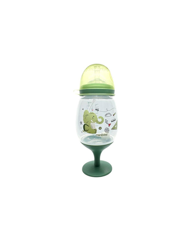 Minitree PP Wide Neck Feeding Plastic Bottle With Straw (Green) 11oz/330ml