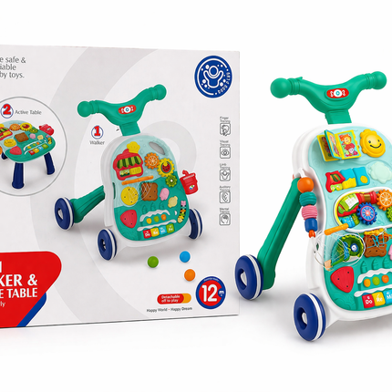 Huanger 2-in-1 Baby Walker & Activity Table – Musical Learning Toy (Green Edition, 12M+)