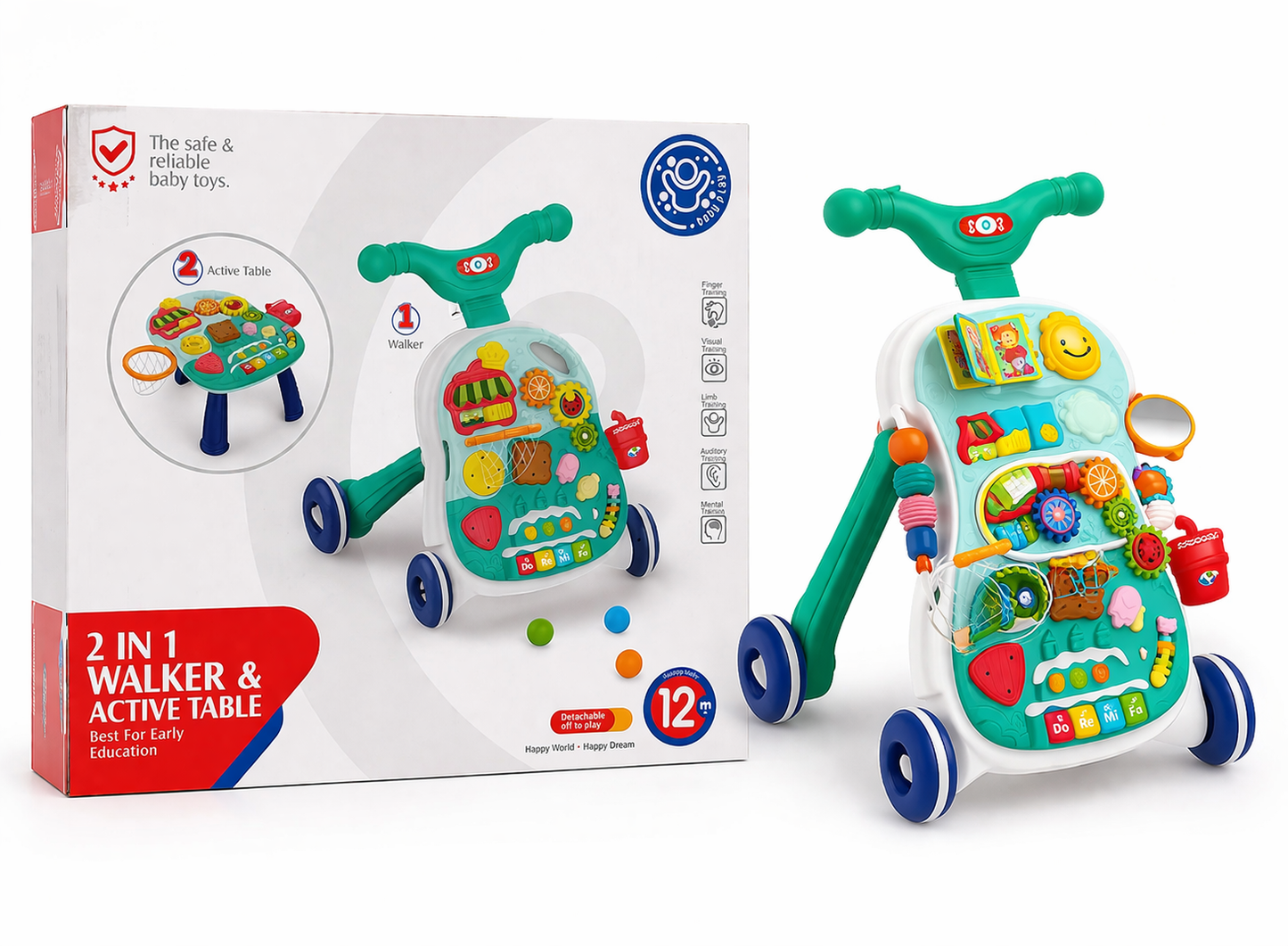 Huanger 2-in-1 Baby Walker & Activity Table – Green Edition