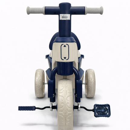 Kids Ride-On Pedal Tricycle with Storage Basket & Backrest – Navy Blue & Cream