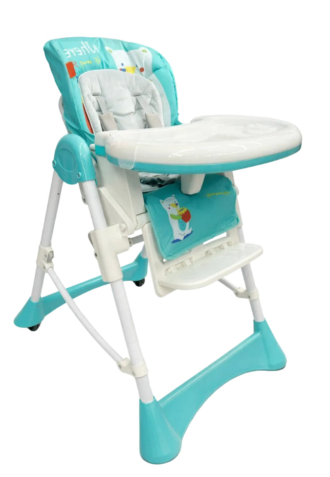 Adjustable Baby High Chair with Padded Seat, Feeding Tray & Footrest (Aqua Blue)