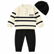 Baby Boys’ Striped Knitted Winter 3-Piece Set with Beanie
