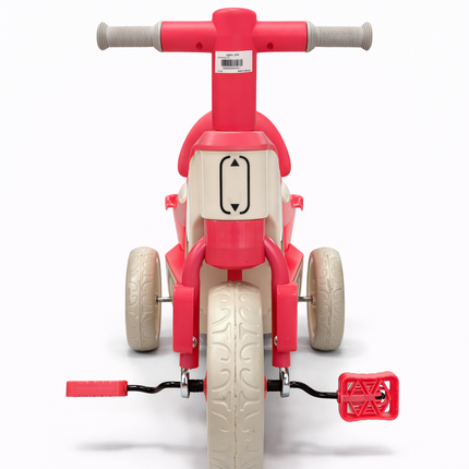 Kids Ride-On Pedal Tricycle with Storage Basket & Backrest – Red & Cream