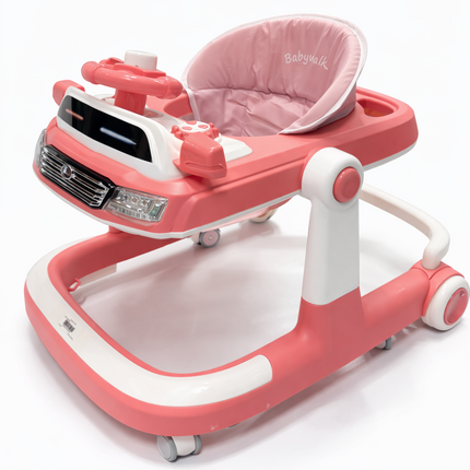 Car-Style Musical Baby Walker – Pink & White
