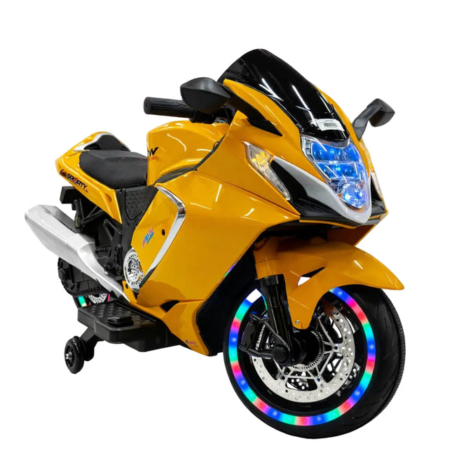 HAYABUSA 7788 -Premium Kids Electric Bike with RGB Wheel Lights & LED Headlamp – Yellow