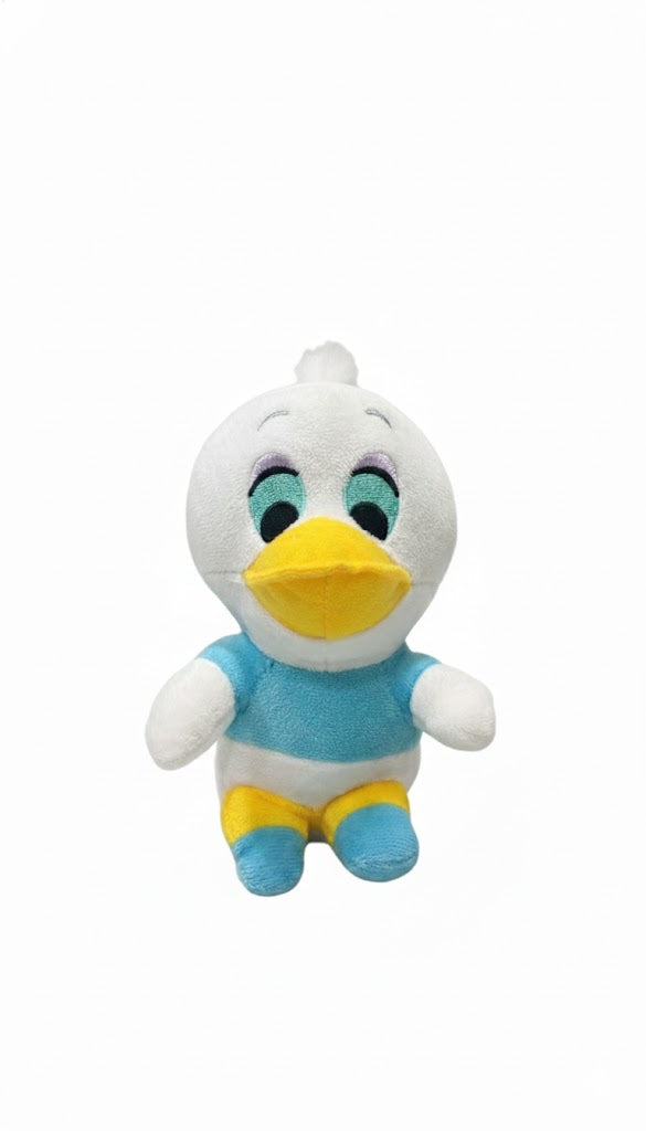 Cute White Duck Plush Toy – Blue Outfit Soft Stuffed Doll