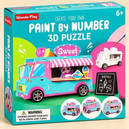 DIY Ice Cream Truck 3D Puzzle – Paint by Number Creative Art & Craft Kit