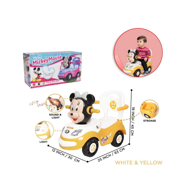 Little Star Kids Mickey Mouse Ride on Push Car, White Yellow