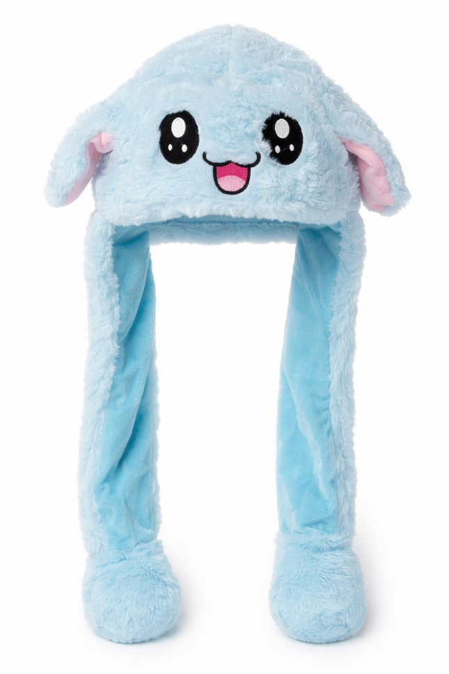 Plush Bunny Ear Muff Hat with Long Paws – Soft & Cozy Winter Accessory