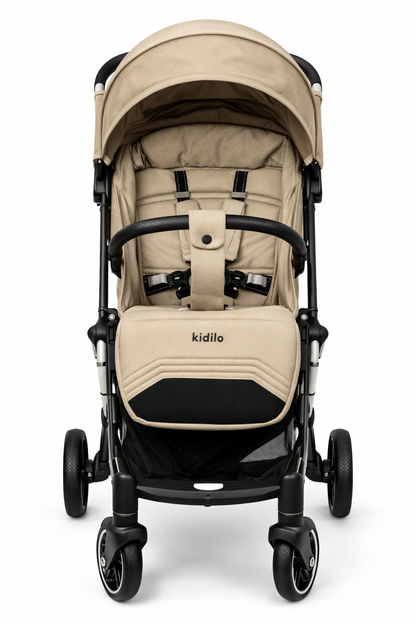 Kidilo K6 Lightweight Stainless Steel Baby Stroller – Beige Edition