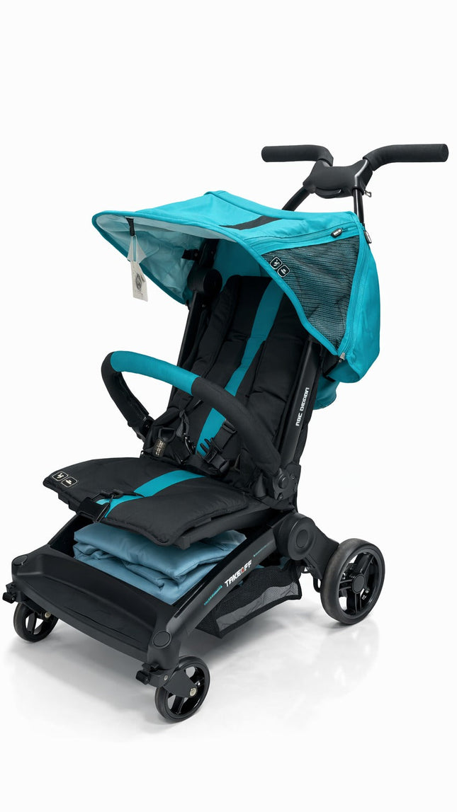 Take-Off Compact Baby Stroller with Reclining Seat, Breathable Canopy & Travel-Friendly Fold – Teal & Black