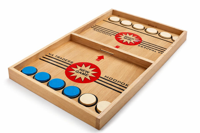 Classic Wooden Sling Puck Game – Fast-Paced Tabletop Board Game for Kids & Adults