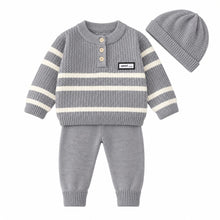 Baby Boys’ Striped Knitted Winter 3-Piece Set with Beanie