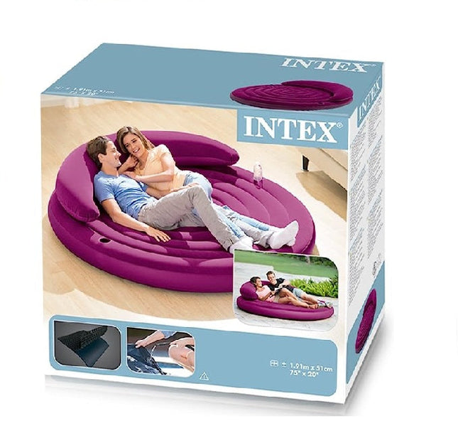 INTEX DOUBLE BACKREST LAZY SOFA INFLATABLE BED WITH PILLOW ENLARGED ROUND SOFA BED, 1.91M X 51CM