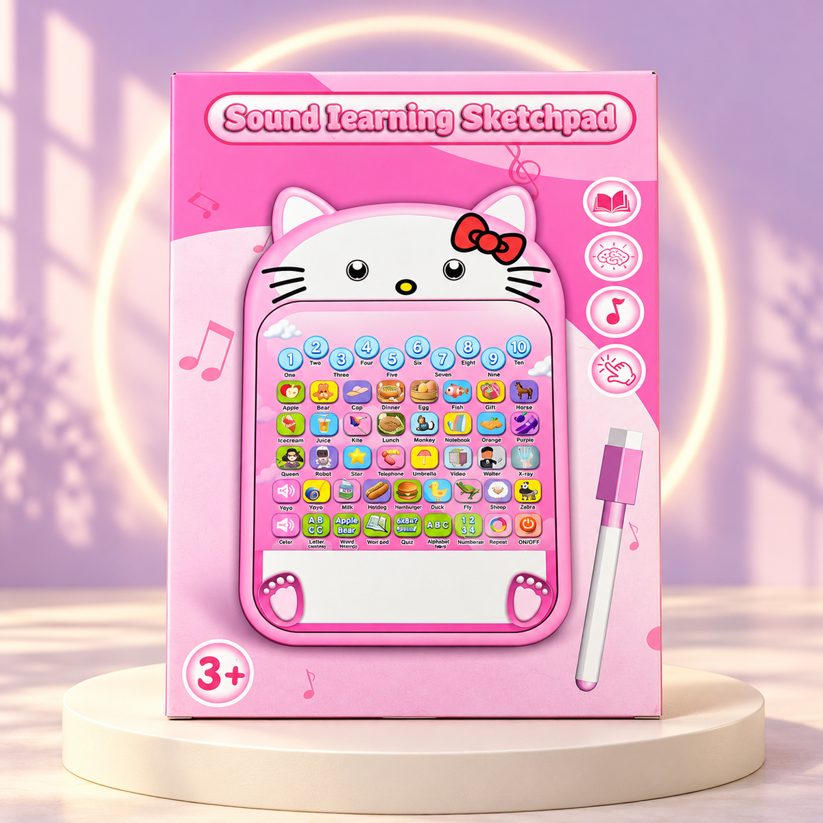 Pink Kitty Sound Learning Sketchpad with Stylus for Kids