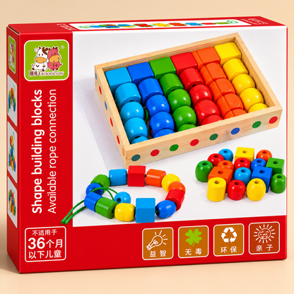 Colorful Wooden Lacing Beads Set – Educational Threading & Shape Learning