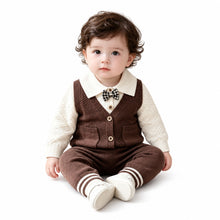 Baby Boys’ Gentleman Bow-Tie Knitted Winter 2-Piece Set – Brown & Cream