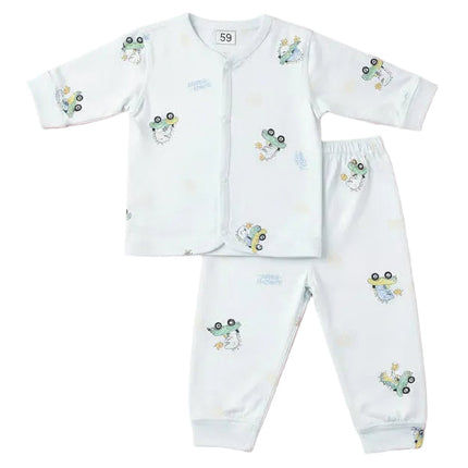 Newborn Baby 2-Piece fleece Cotton Suit – Front Open Shirt & Trouser Set (Cute Dino Car Print)